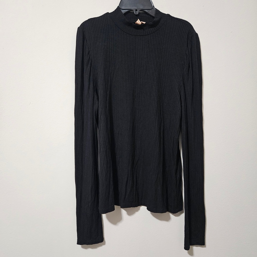 Evolutionary Apparel Black Ribbed Mock Neck Long Sleeve Top XL Made in USA